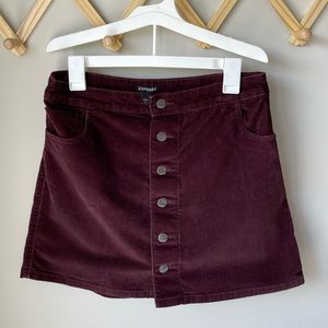 Express Corduroy Dark Maroon Mini Skirt, Button Front Closure & Pockets, Size 8